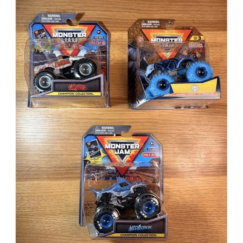 Monster Jam Trucks Champion Collection: Zombie, Megalodon & Marvel 1:64 Diecast